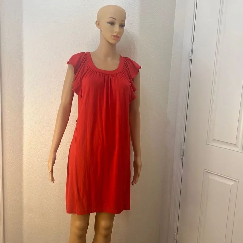 The Limited Dress Size XS Red Scoop Neck Ruffle Cap Sleeves Midi